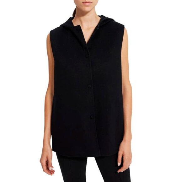 Theory Clairene Wool Cashmere Black Hooded Vest Size S - Picture 1 of 10